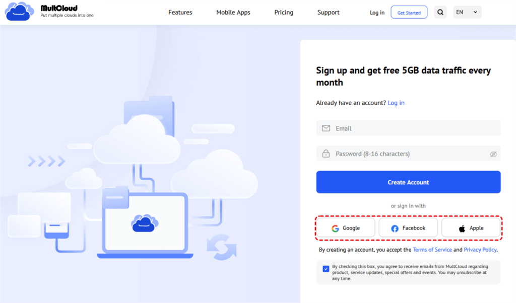 Sign Up for MultCloud